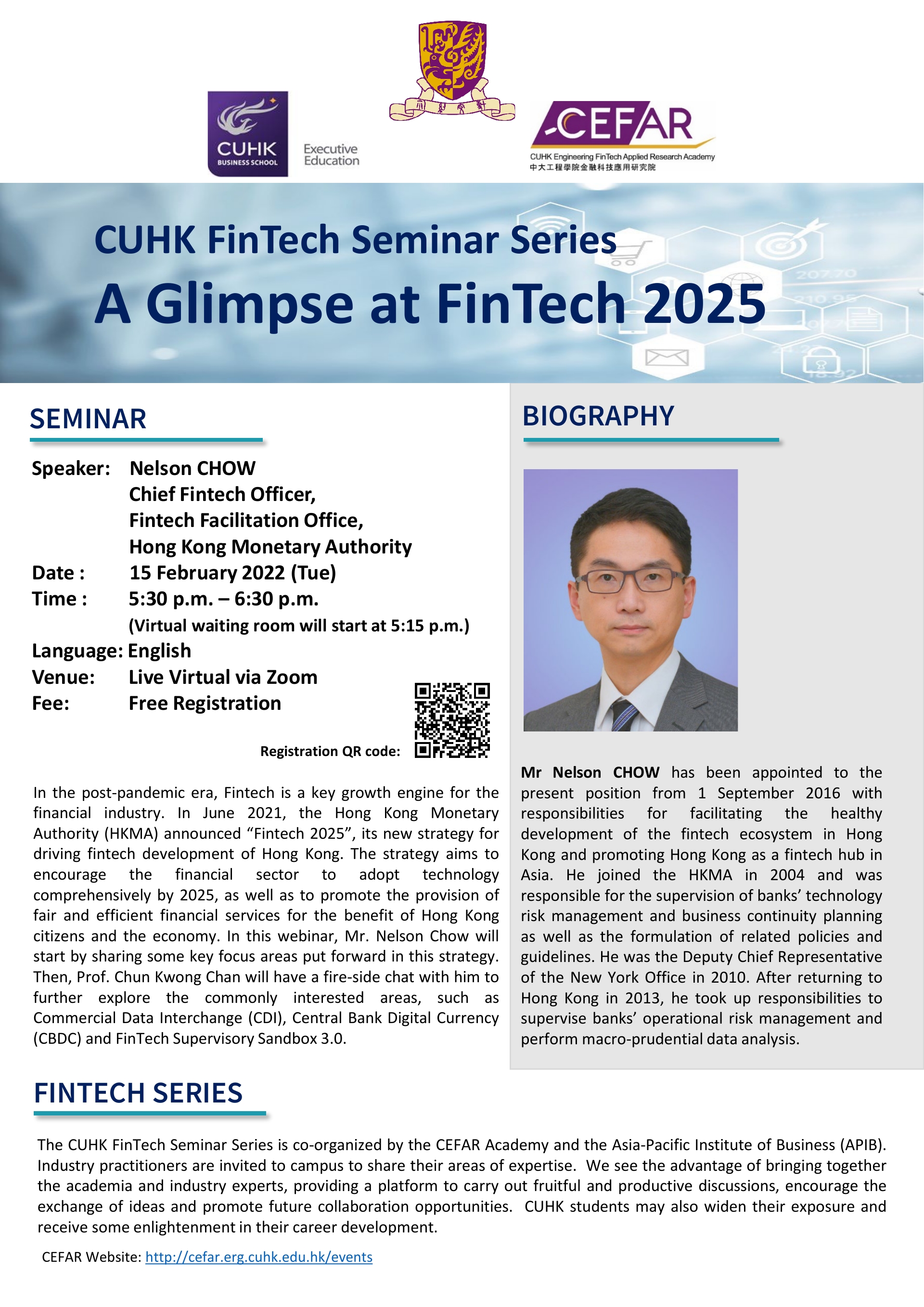 CUHK FinTech Seminar Series A Glimpse at FinTech 2025 Faculty of